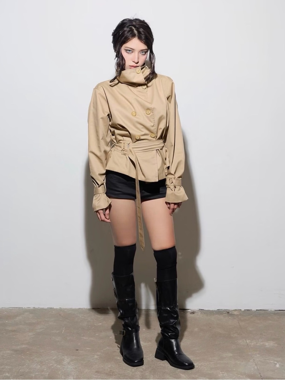 Angelinblack- Trench coat, Beige, High collar